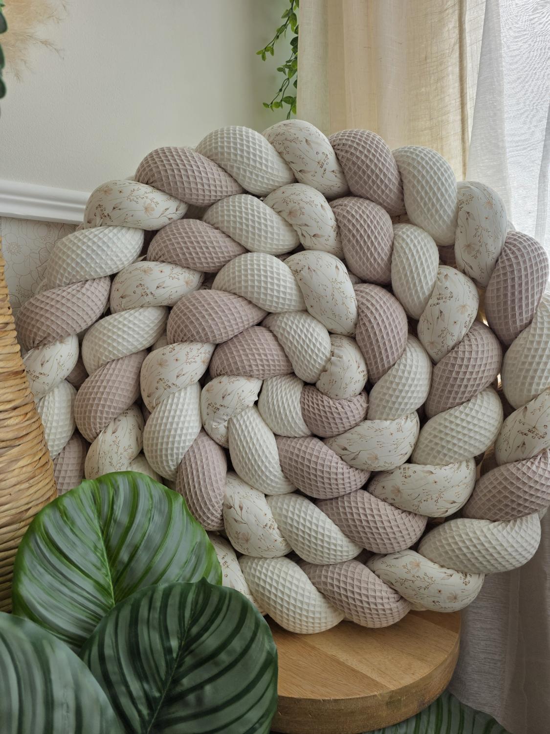 Tresse de lit 3 brins écru beige et fleurs de lin 4.2m