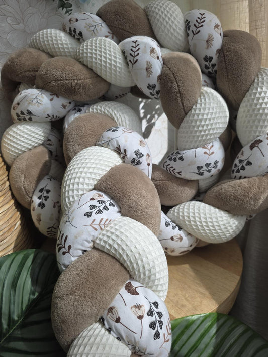 Tresse de lit 3 brins écru doudou marron et ginko beige 2,5m
