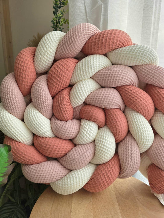 Tresse de lit 3 brins écru poudré et corail 3m