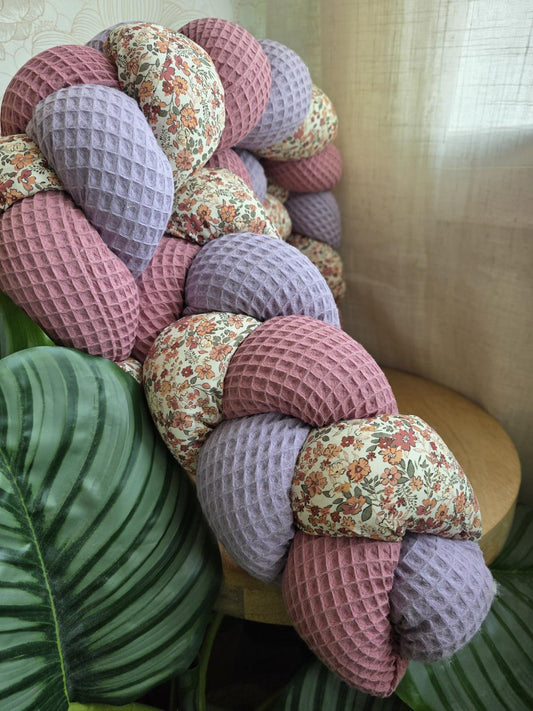 Tresse de lit 3 brins lavande vieux rose et fleurs d'été 1.9m