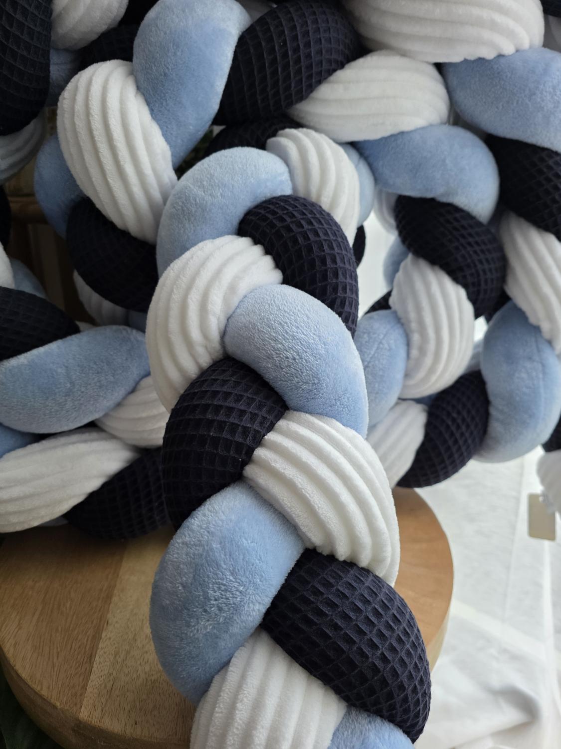 Tresse de lit 3 brins marine doudou bleu et cotelé blanc 4.7m
