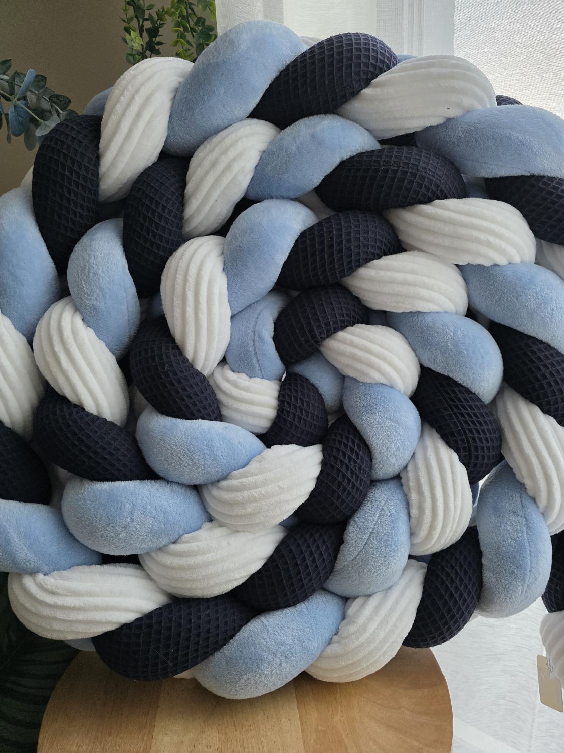 Tresse de lit 3 brins marine doudou bleu et cotelé blanc 4.7m