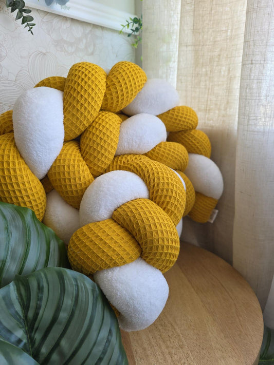 Tresse de lit 3 brins moutarde et doudou blanc 2m