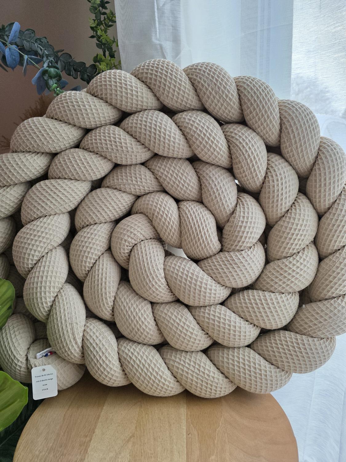 Tresse de lit 3 brins nid d'abeille beige 4.2m