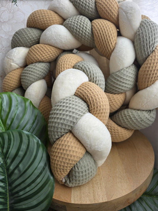 Tresse de lit 3 brins olive camel et doudou vanille 3m