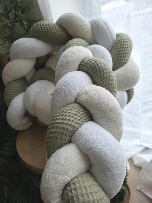 Tresse de lit 3 brins olive doudou blanc et beige 2m