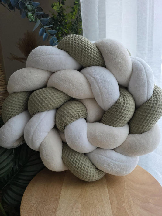 Tresse de lit 3 brins olive doudou blanc et beige 2m