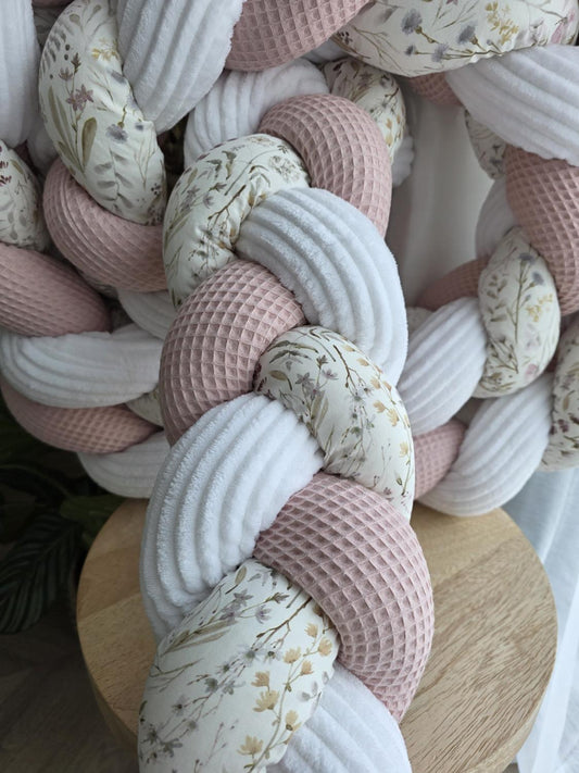 Tresse de lit 3 brins poudré, côtelé blanc et prairie 3.6m