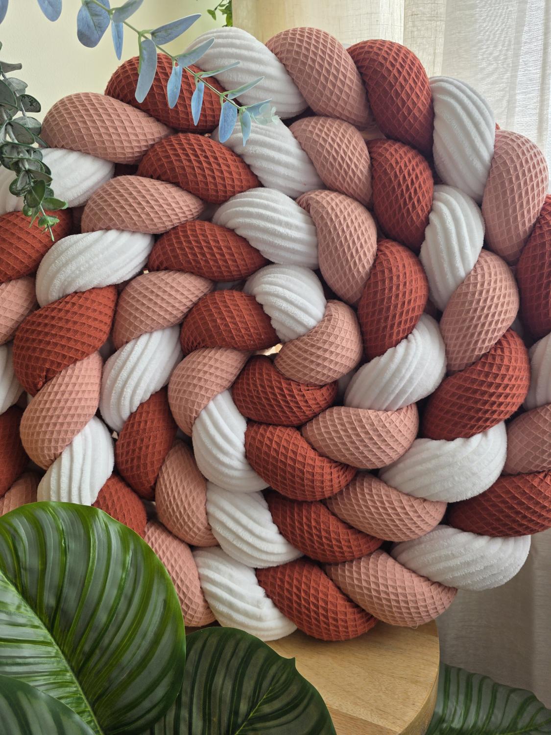 Tresse de lit 3 brins poudré marsala et côtelé blanc 4.6m