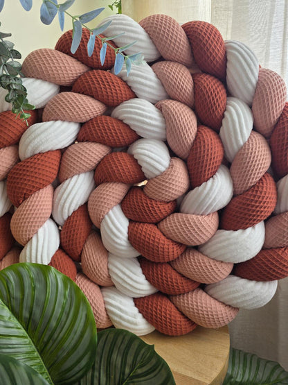 Tresse de lit 3 brins poudré marsala et côtelé blanc 4.6m