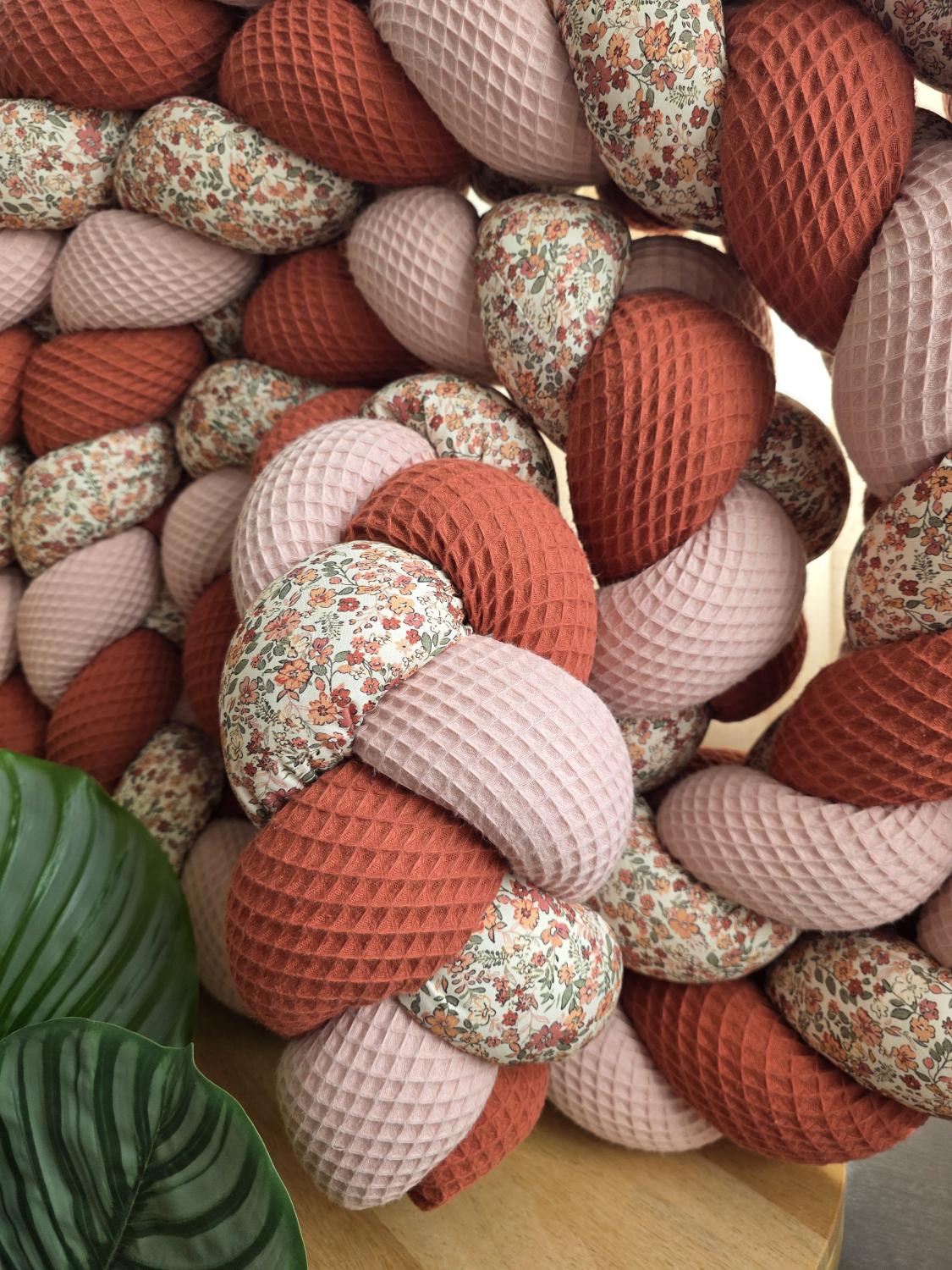 Tresse de lit 3 brins poudré marsala et fleurs d'été 3m