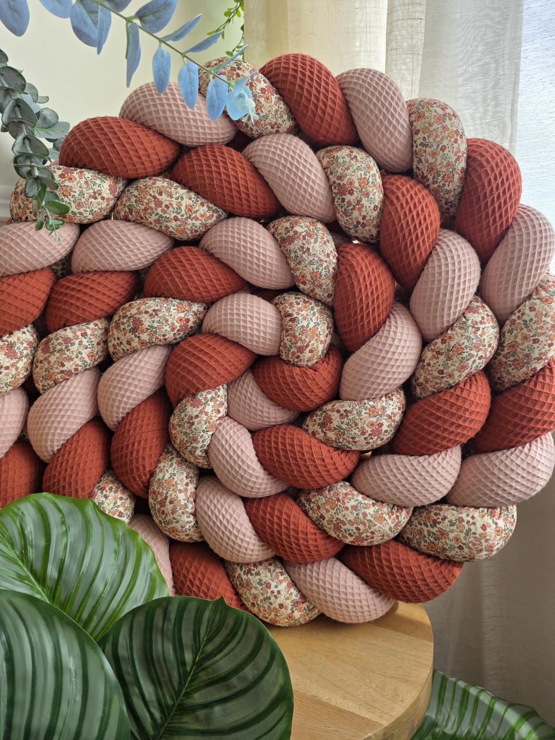 Tresse de lit 3 brins poudré marsala et fleurs d'été 3m