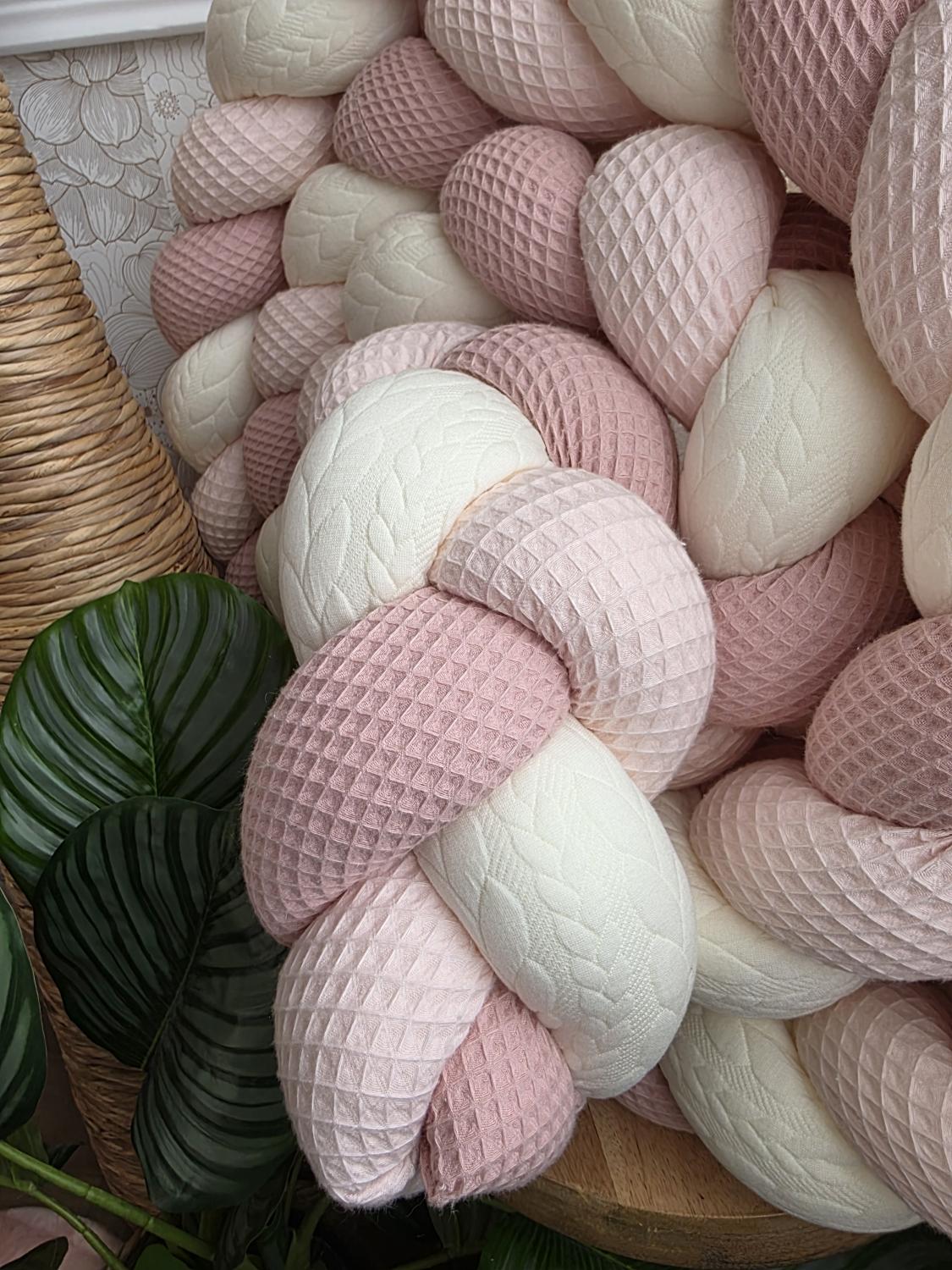 Tresse de lit 3 brins poudré rose pâle et tricot écru 4.2m