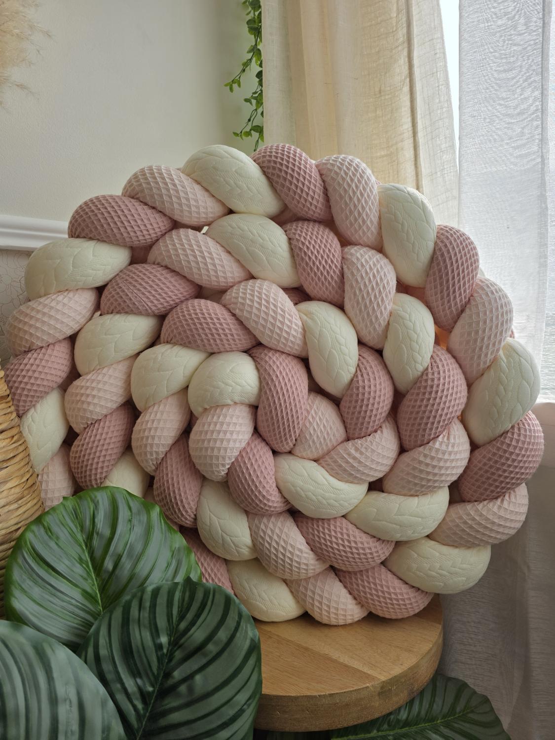 Tresse de lit 3 brins poudré rose pâle et tricot écru 4.2m