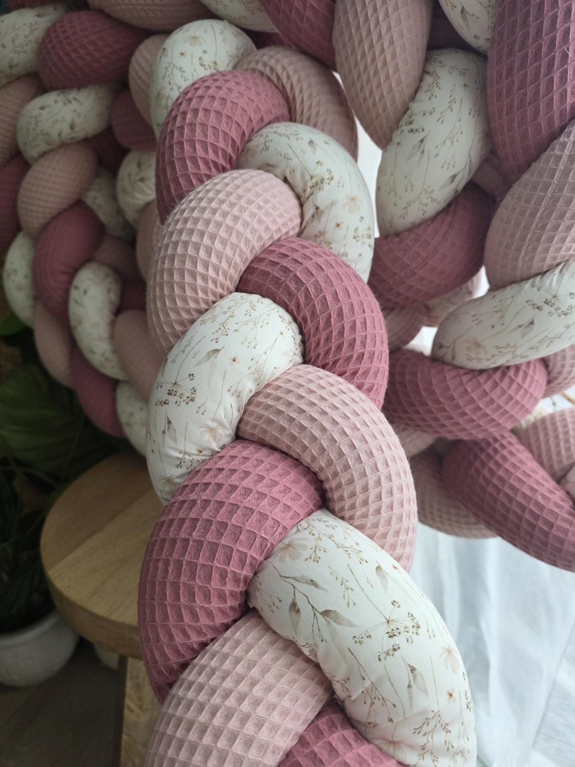 Tresse de lit 3 brins poudré vieux rose et fleurs de lin 4.6m