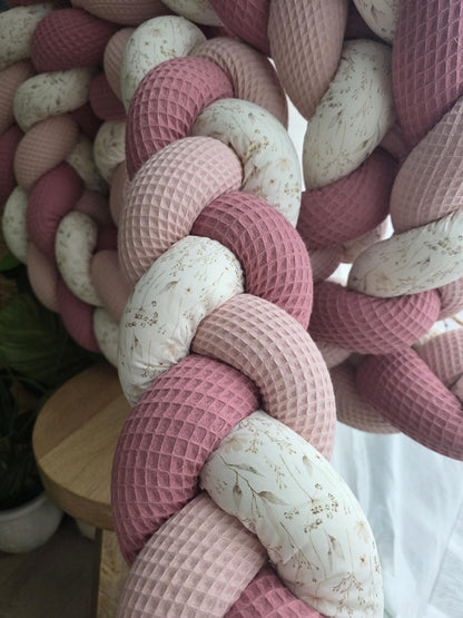 Tresse de lit 3 brins poudré vieux rose et fleurs de lin 4.6m