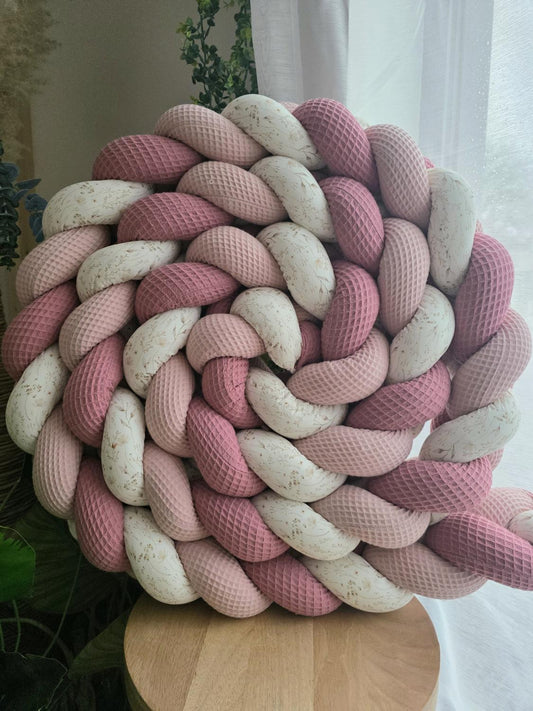 Tresse de lit 3 brins poudré vieux rose et fleurs de lin 4.6m