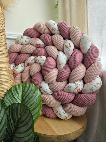 Tresse de lit 3 brins poudré vieux rose et fleurs pastel 3.6m
