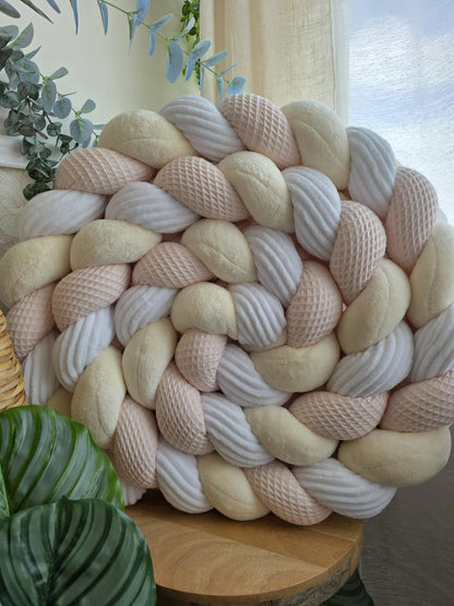 Tresse de lit 3 brins rose pâle doudou vanille et côtelé blanc 3.6m