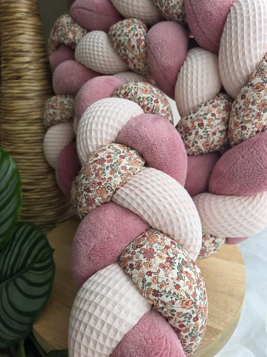 Tresse de lit 3 brins rose pâle doudou vieux rose et fleurs d'été 2.4m