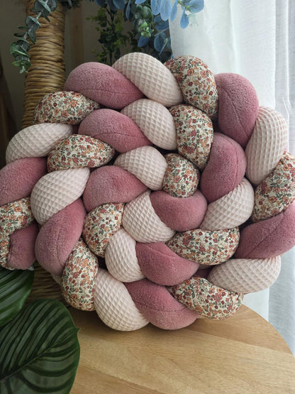 Tresse de lit 3 brins rose pâle doudou vieux rose et fleurs d'été 2.4m