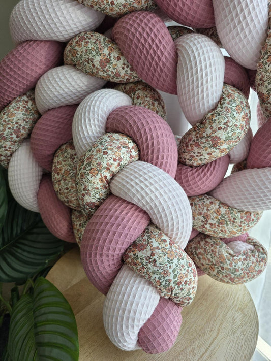 Tresse de lit 3 brins rose pale , vieux rose et fleurs d'été 3m