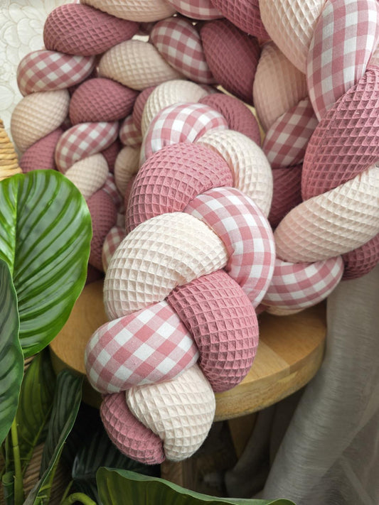 Tresse de lit 3 brins rose pâle vieux rose et vichy rose 3m