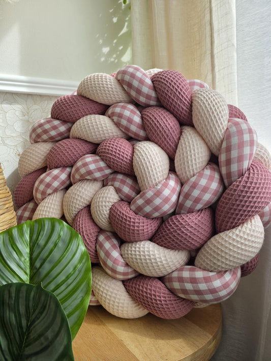 Tresse de lit 3 brins rose pâle vieux rose et vichy rose 3m