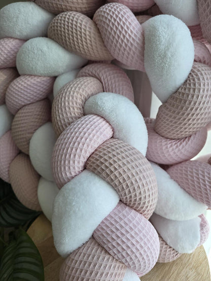 Tresse de lit 3 brins rose , poudré et doudou blanc 3.6m
