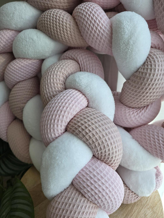 Tresse de lit 3 brins rose , poudré et doudou blanc 3.6m