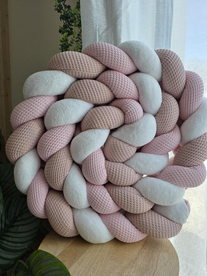 Tresse de lit 3 brins rose , poudré et doudou blanc 3.6m