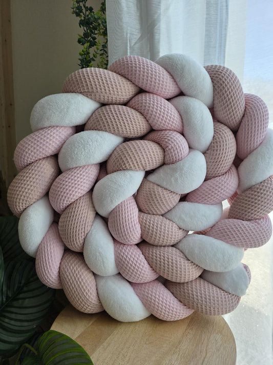 Tresse de lit 3 brins rose , poudré et doudou blanc 3.6m