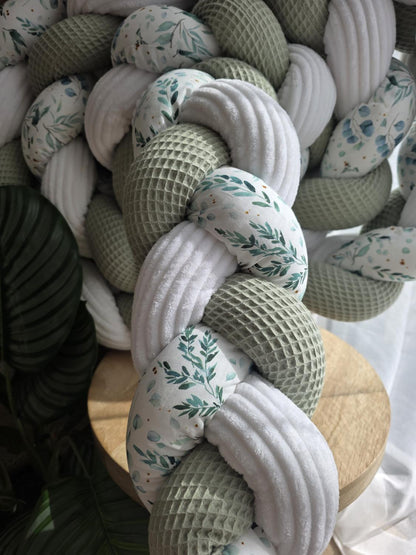 Tresse de lit 3 brins sauge côtelé blanc eucalyptus 3.6m