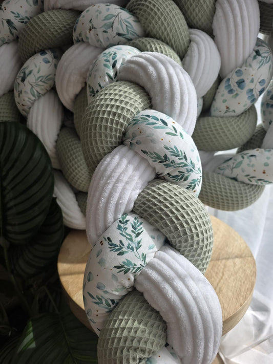 Tresse de lit 3 brins sauge côtelé blanc eucalyptus 3.6m