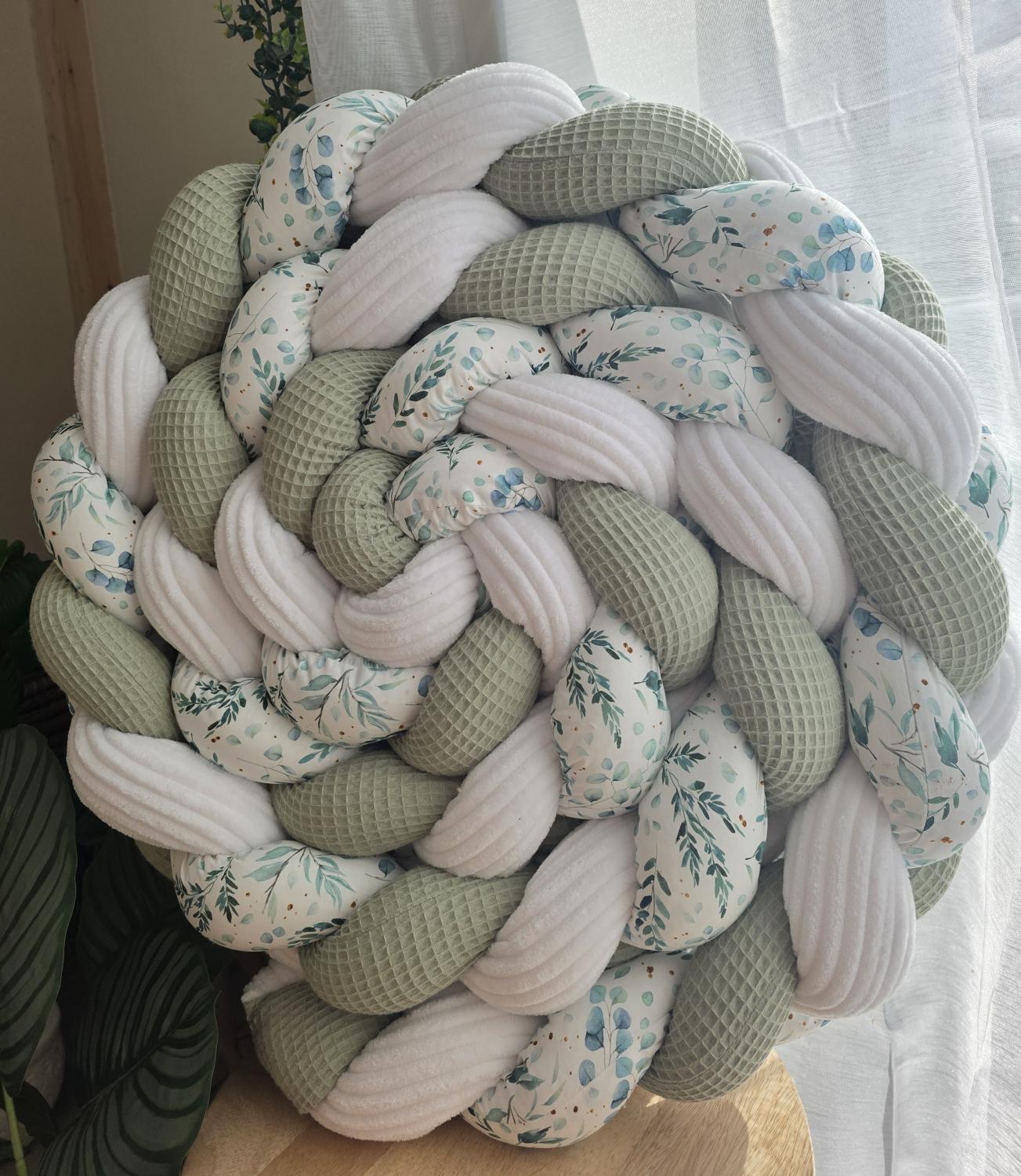 Tresse de lit 3 brins sauge côtelé blanc eucalyptus 3.6m
