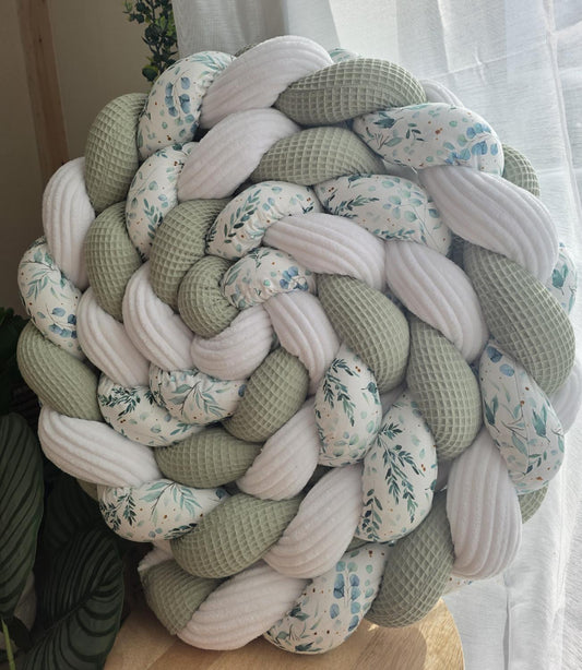 Tresse de lit 3 brins sauge côtelé blanc eucalyptus 3.6m