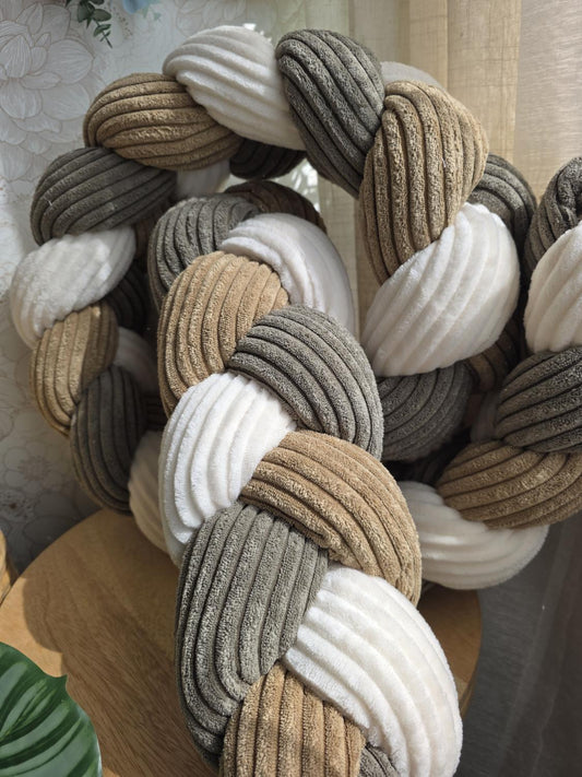 Tresse de lit 3 brins velours côtelé écru camel et marron 2m