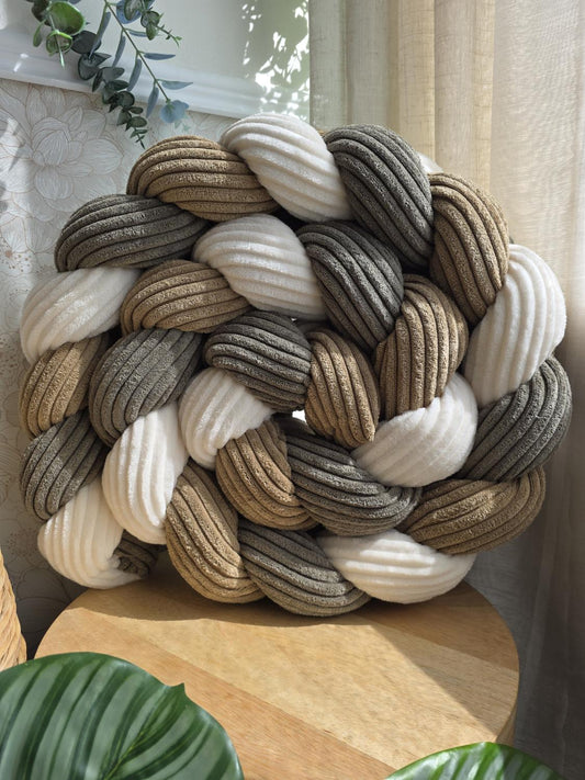 Tresse de lit 3 brins velours côtelé écru camel et marron 2m