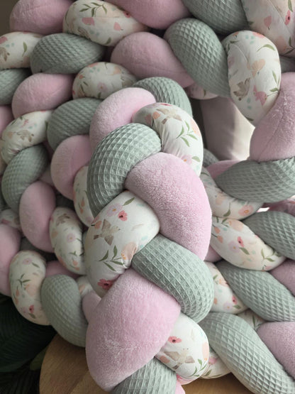 Tresse de lit 3 brins vert d’eau doudou rose birdy 6m