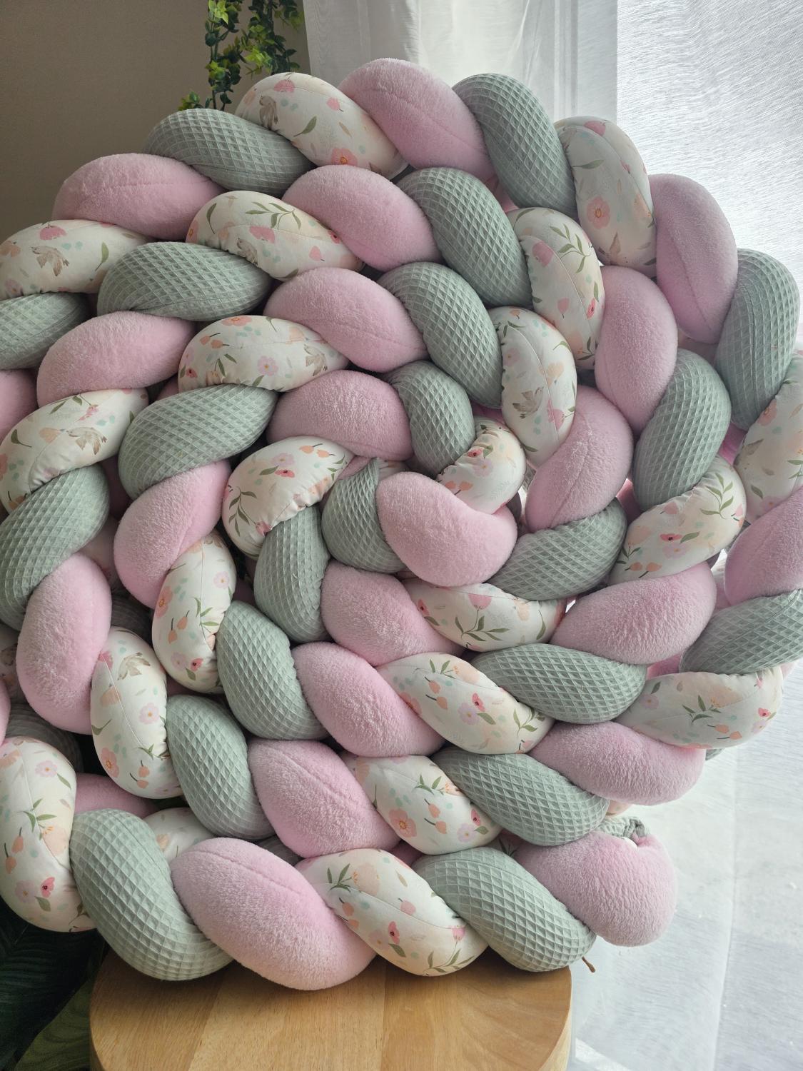 Tresse de lit 3 brins vert d’eau doudou rose birdy 6m