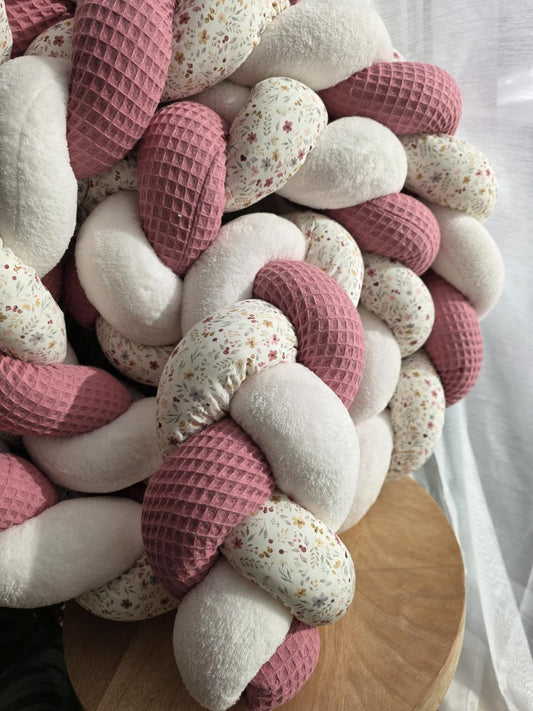 Tresse de lit 3 brins vieux rose doudou écru et printemps 3.6m
