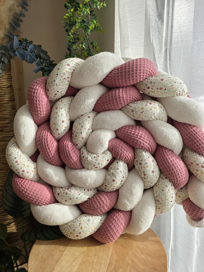 Tresse de lit 3 brins vieux rose doudou écru et printemps 3.6m