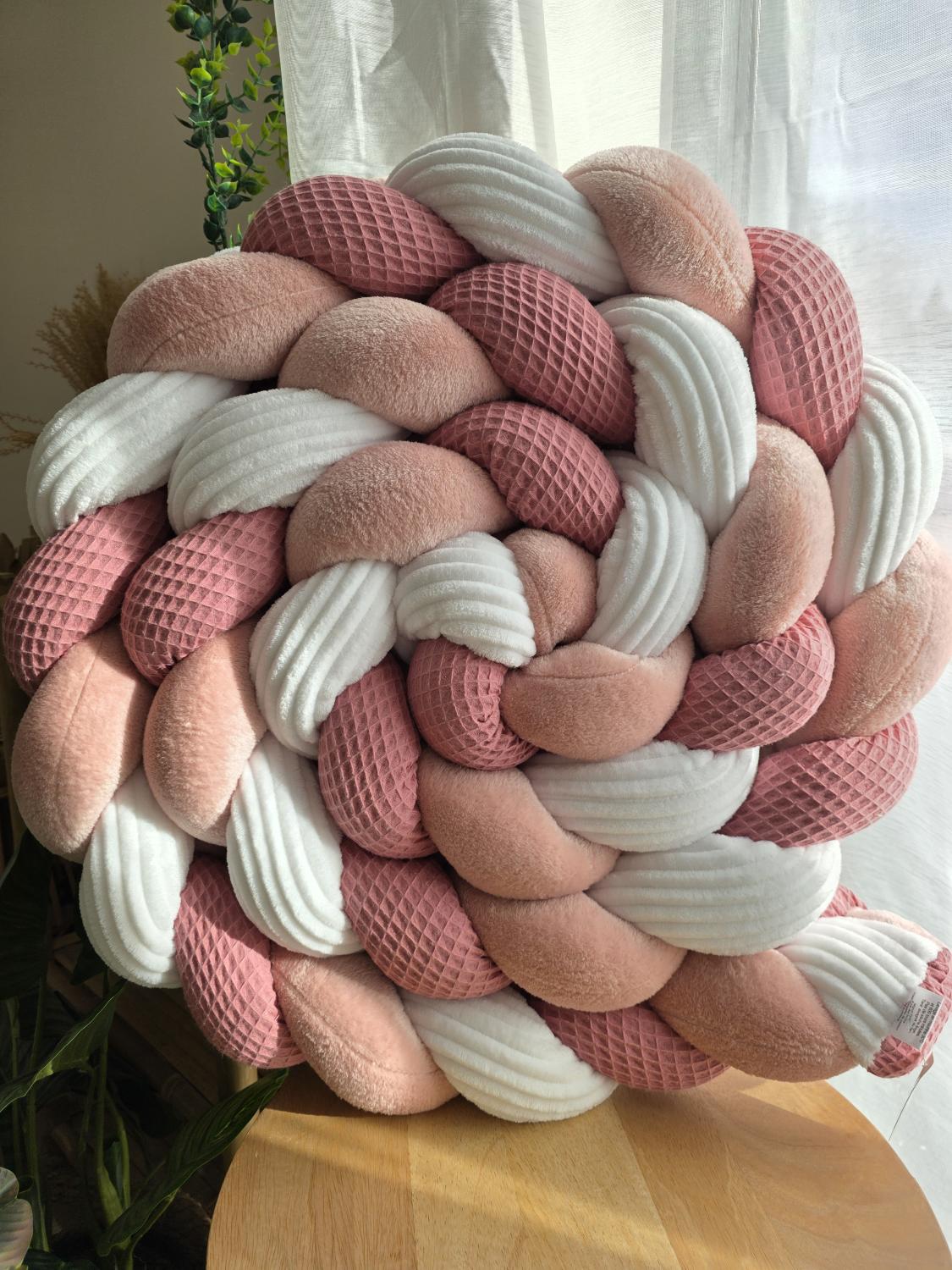 Tresse de lit 3 brins vieux rose doudou poudré et côtelé blanc 3.6m