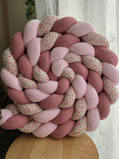 Tresse de lit 3 brins vieux rose doudou rose et fleurs fushnia 4m
