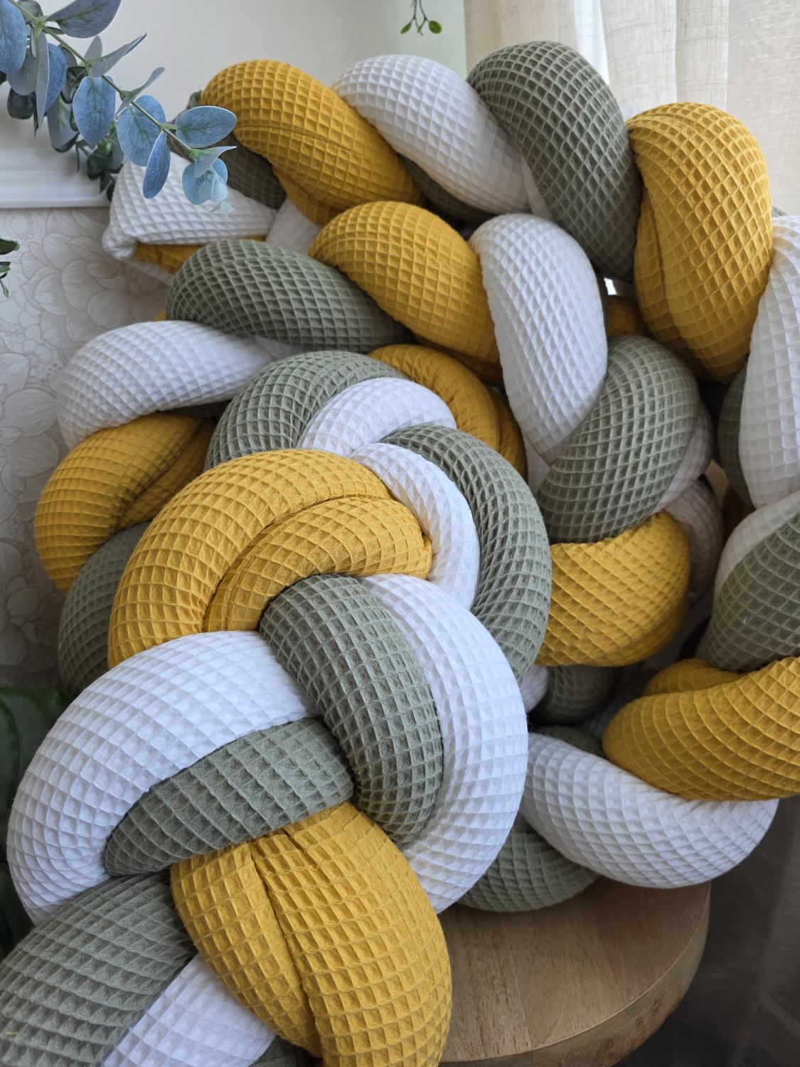 Tresse de lit 3 brins XXL blanc olive et moutarde 3m