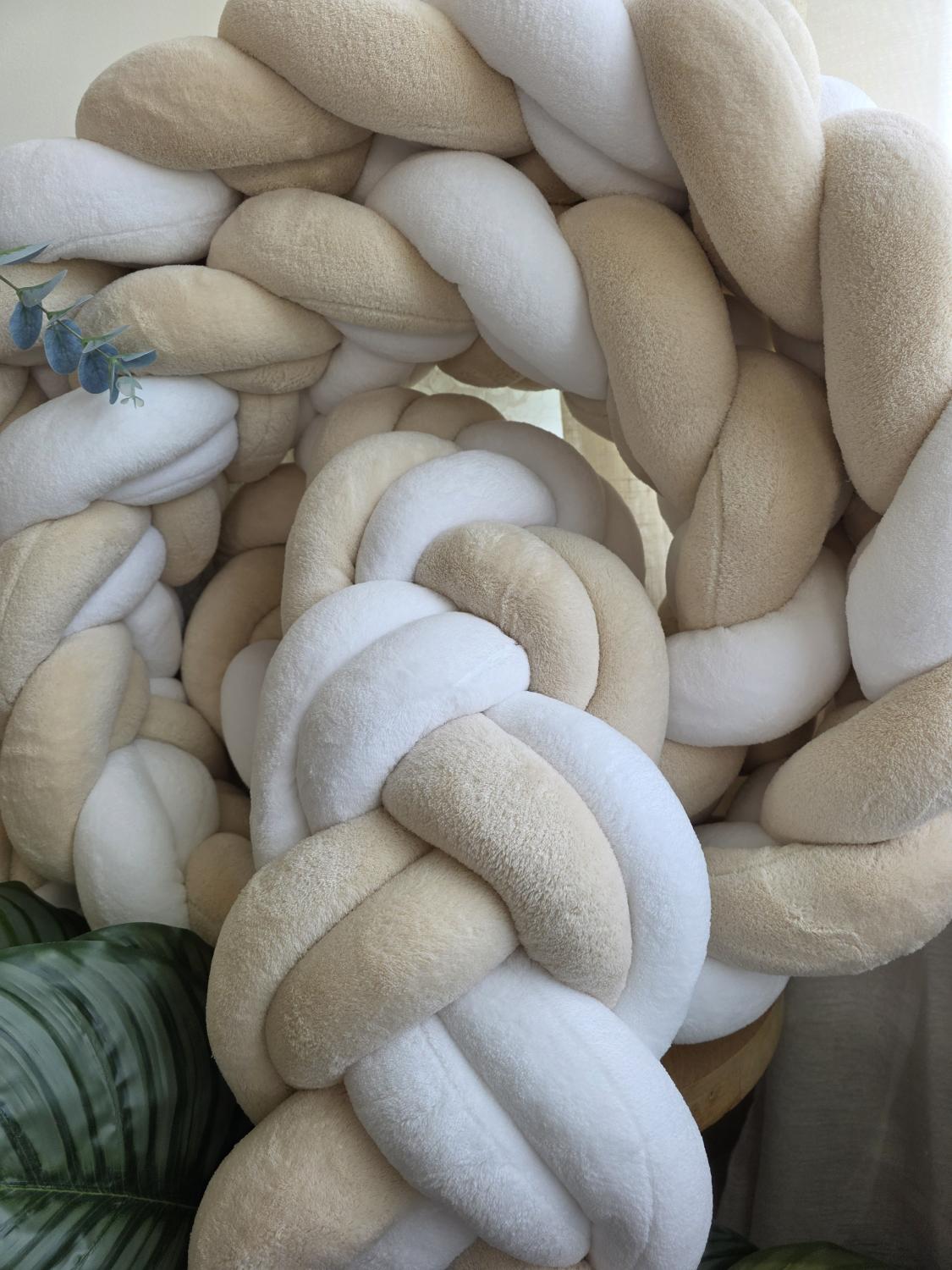Tresse de lit 3 brins XXL doudou blanc et beige 4.6m