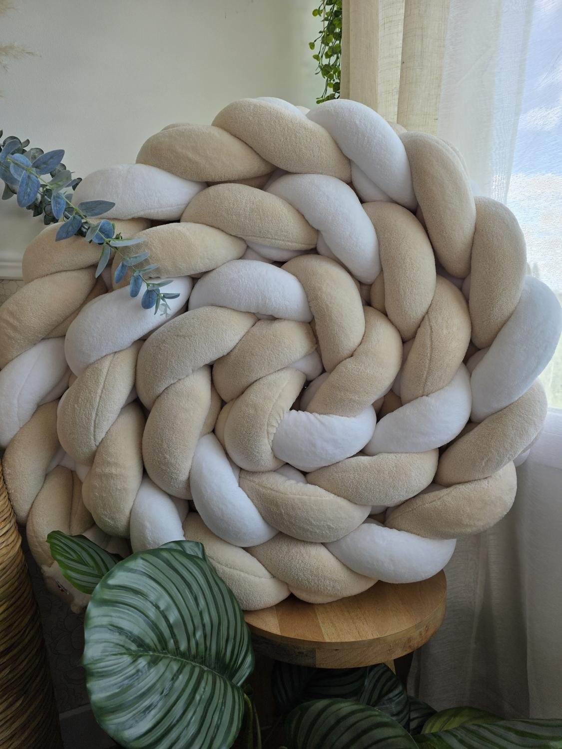 Tresse de lit 3 brins XXL doudou blanc et beige 4.6m