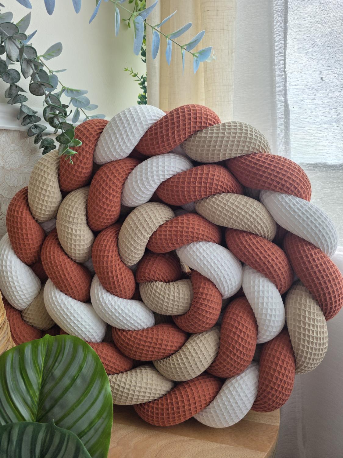 Tresse de lit 4 brins beige blanc et marsala 3m
