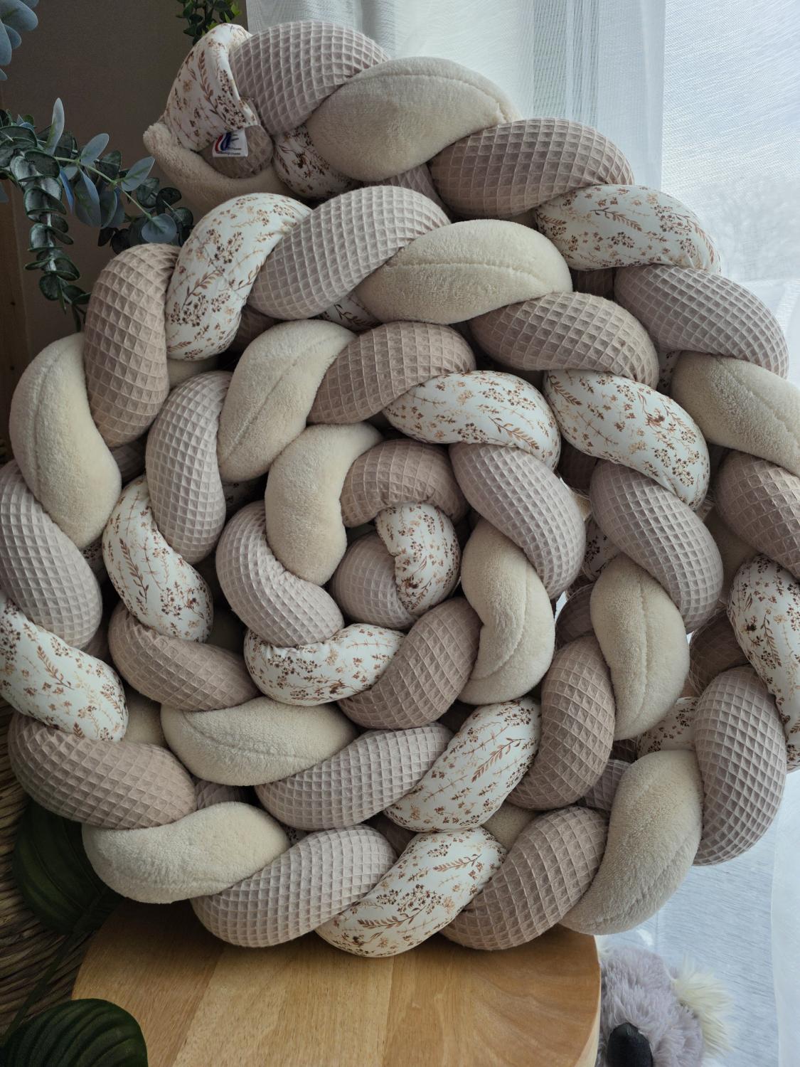 Tresse de lit 4 brins beige cafe doudou beige et fleurs des champs 4m