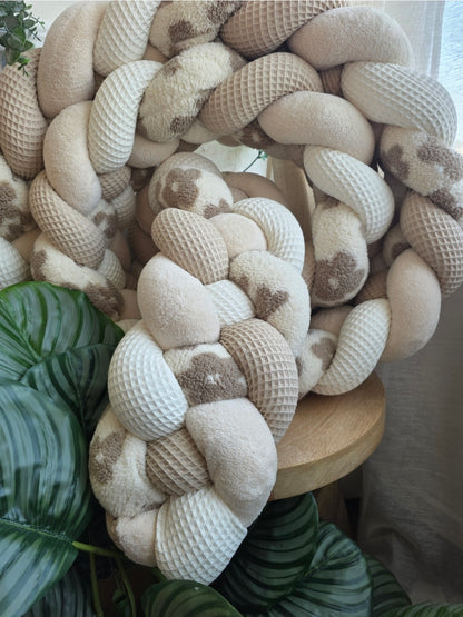 Tresse de lit 4 brins beige café doudou beige et teddy écru fleurs beige 4.2m
